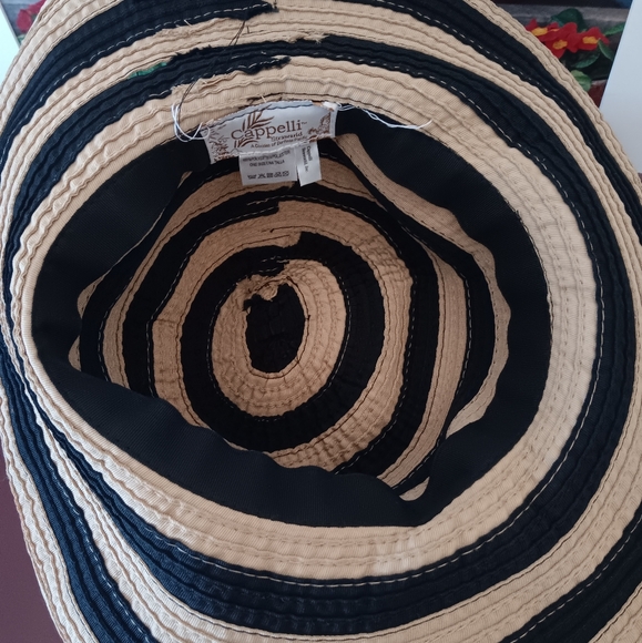 Cappelli Straworld ~ Tan & Black Wide Brim Striped Sun Hat OS - Picture 4 of 10